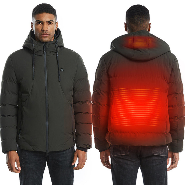 New Men Women Cotton Coat USB Smart Electric Heated Jackets Winter Thicken Down Hooded Outdoor Hiking Ski Clothing 7XL - Glamour gadget04