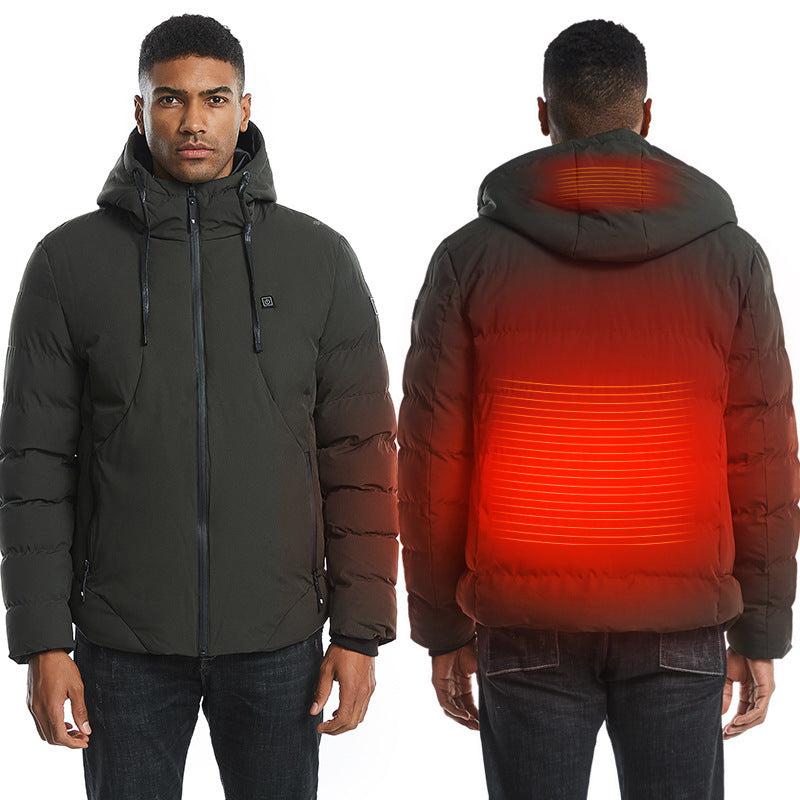 New Men Women Cotton Coat USB Smart Electric Heated Jackets Winter Thicken Down Hooded Outdoor Hiking Ski Clothing 7XL - Glamour gadget04