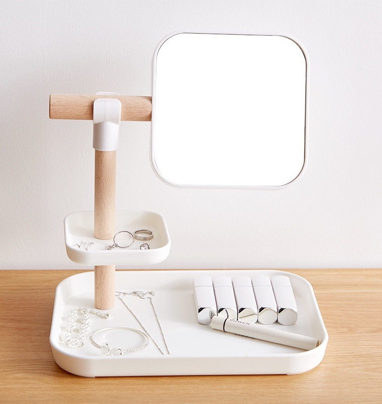 Desktop Cosmetics Storage Box Makeup Brush Lipstick Mask Skin Care Products With Mirror Dressing Table Finishing Rack - Glamour gadget04