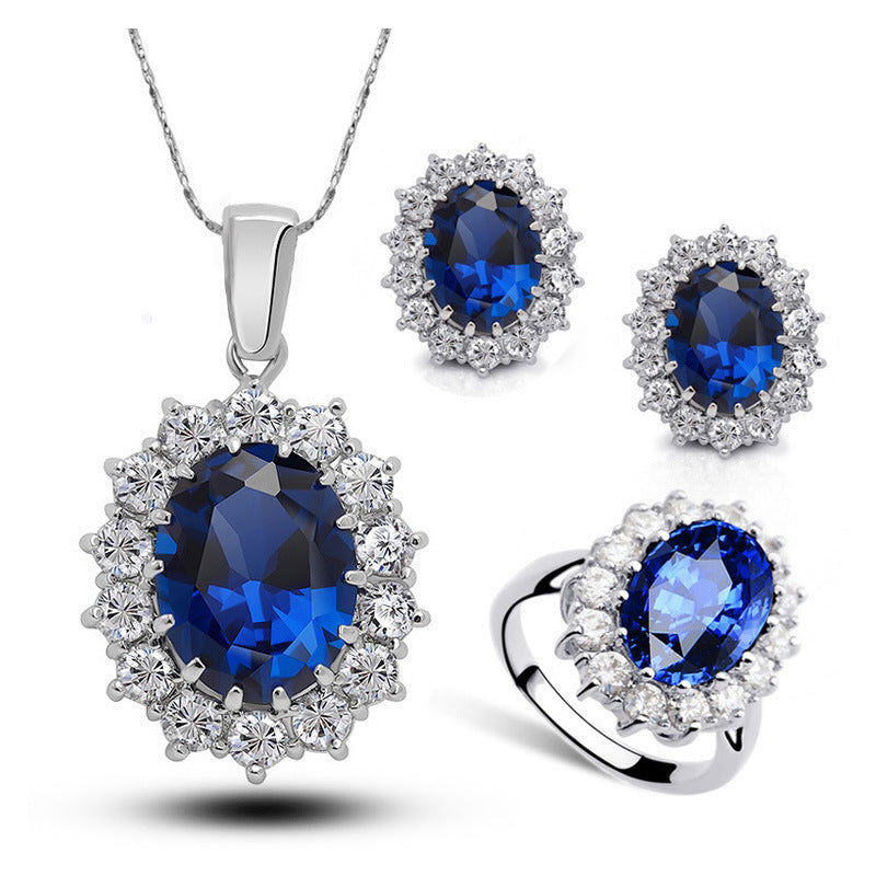 Crystal Jewelry Bridal Necklace Earrings Ring Jewelry Set - Glamour gadget04