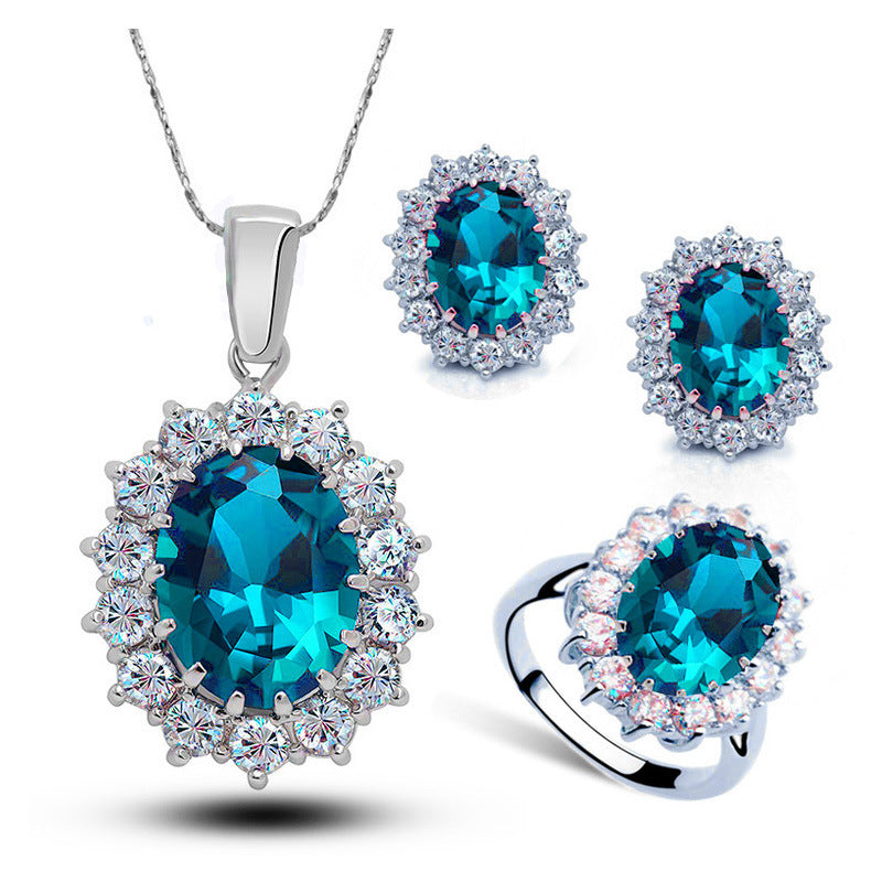 Crystal Jewelry Bridal Necklace Earrings Ring Jewelry Set - Glamour gadget04