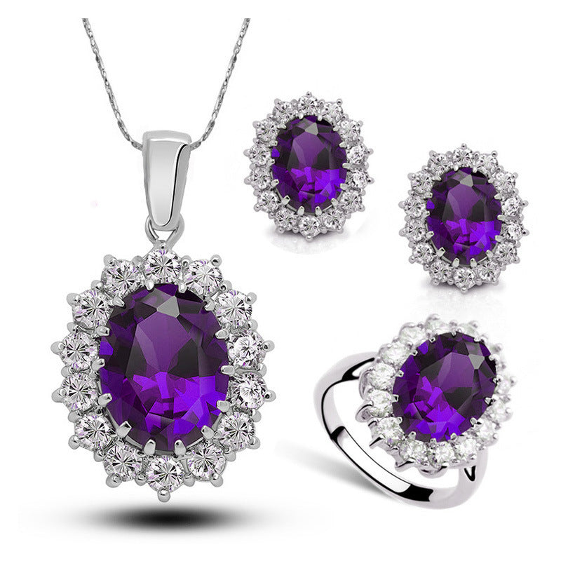 Crystal Jewelry Bridal Necklace Earrings Ring Jewelry Set - Glamour gadget04