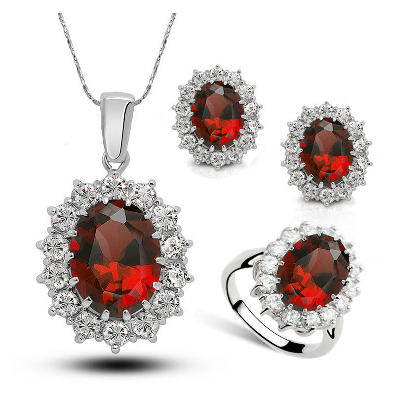 Crystal Jewelry Bridal Necklace Earrings Ring Jewelry Set - Glamour gadget04