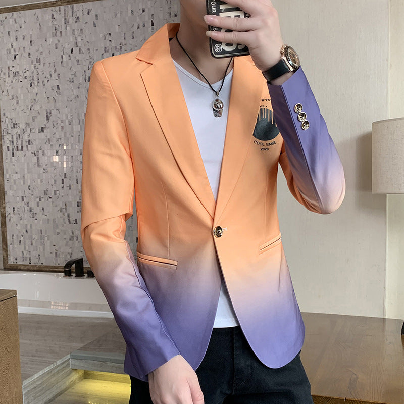 Blazer Men New Male Gradient Suit Jacket Masculino Korean Style Slim Fit Casual Men Fashion Trend Dress Jacket - Glamour gadget04
