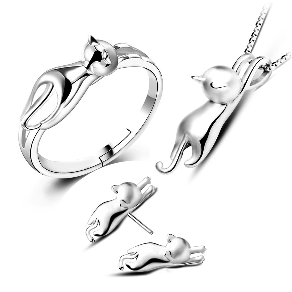 Cute Cat Jewelry Set - Ring - Ear Rings - Necklace - Glamour gadget04