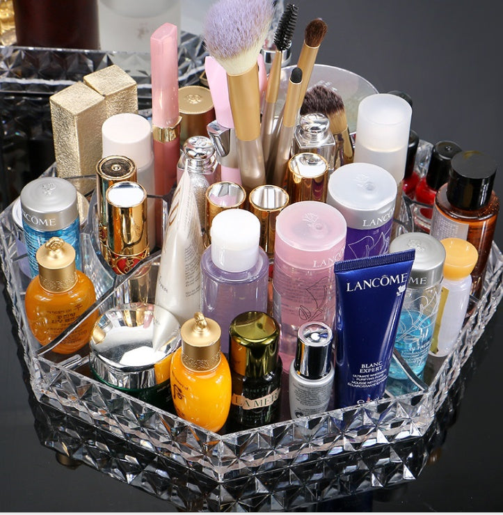 Rotating cosmetic storage box diamond pattern transparent makeup box skin care product display box - Glamour gadget04