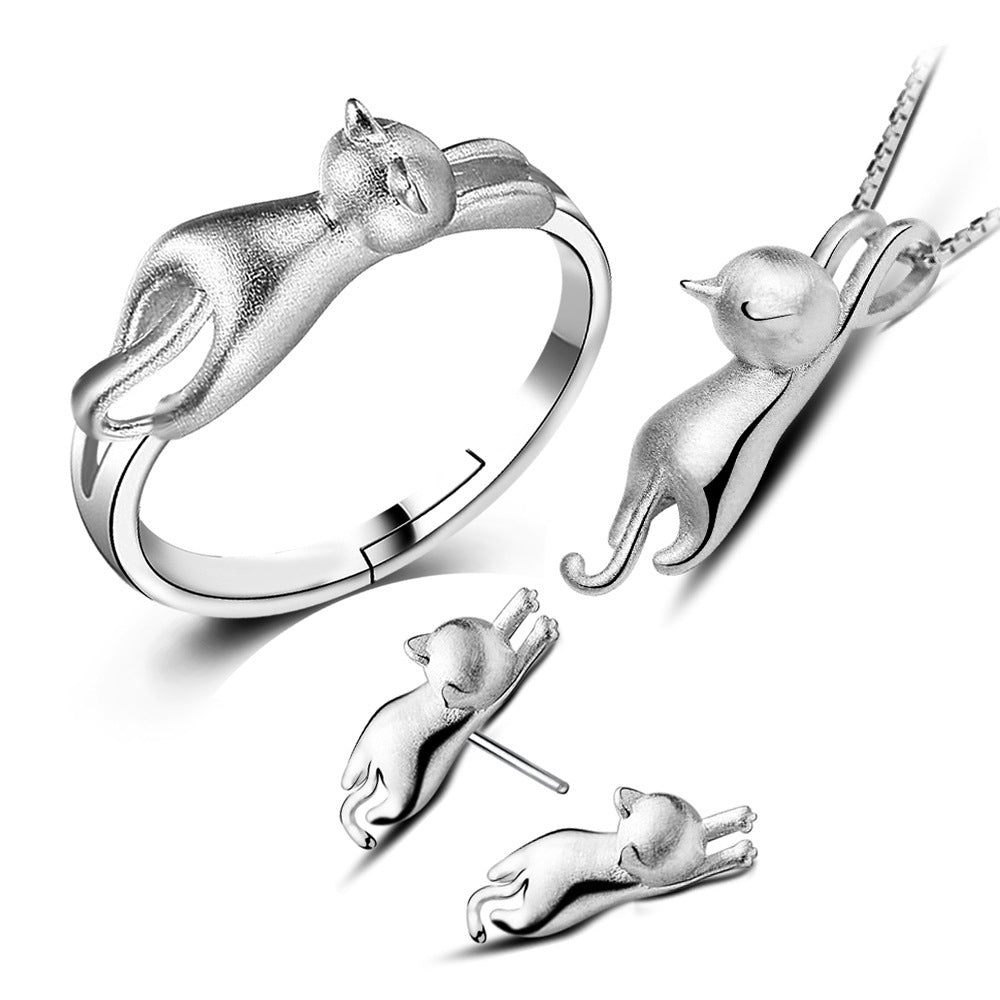 Cute Cat Jewelry Set - Ring - Ear Rings - Necklace - Glamour gadget04