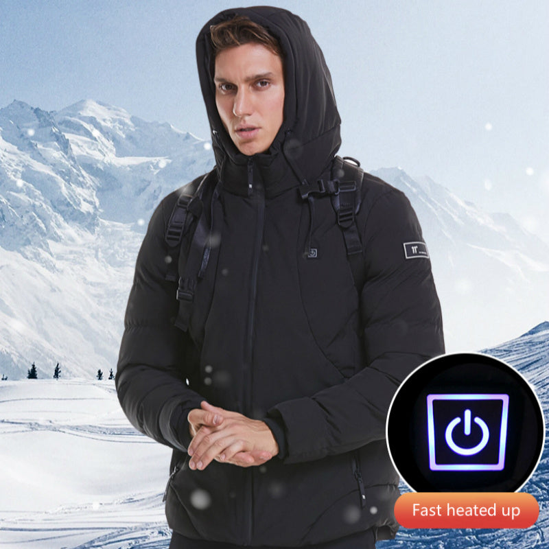 New Men Women Cotton Coat USB Smart Electric Heated Jackets Winter Thicken Down Hooded Outdoor Hiking Ski Clothing 7XL - Glamour gadget04