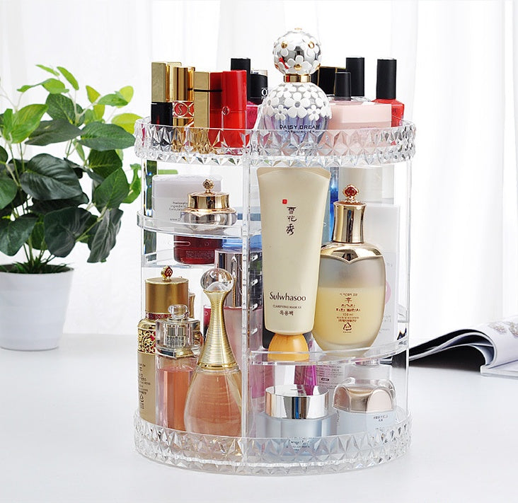 Rotating cosmetic storage box diamond pattern transparent makeup box skin care product display box - Glamour gadget04