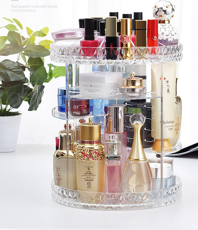 Rotating cosmetic storage box diamond pattern transparent makeup box skin care product display box - Glamour gadget04
