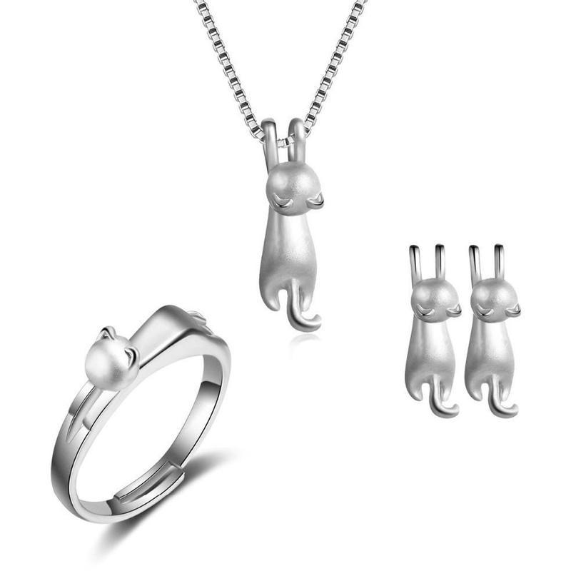 Cute Cat Jewelry Set - Ring - Ear Rings - Necklace - Glamour gadget04