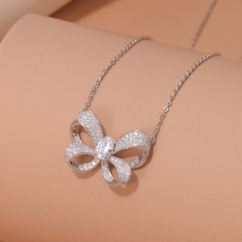 925 Sterling Silver Jeweleries Colorful Bow Necklace - Glamour gadget04