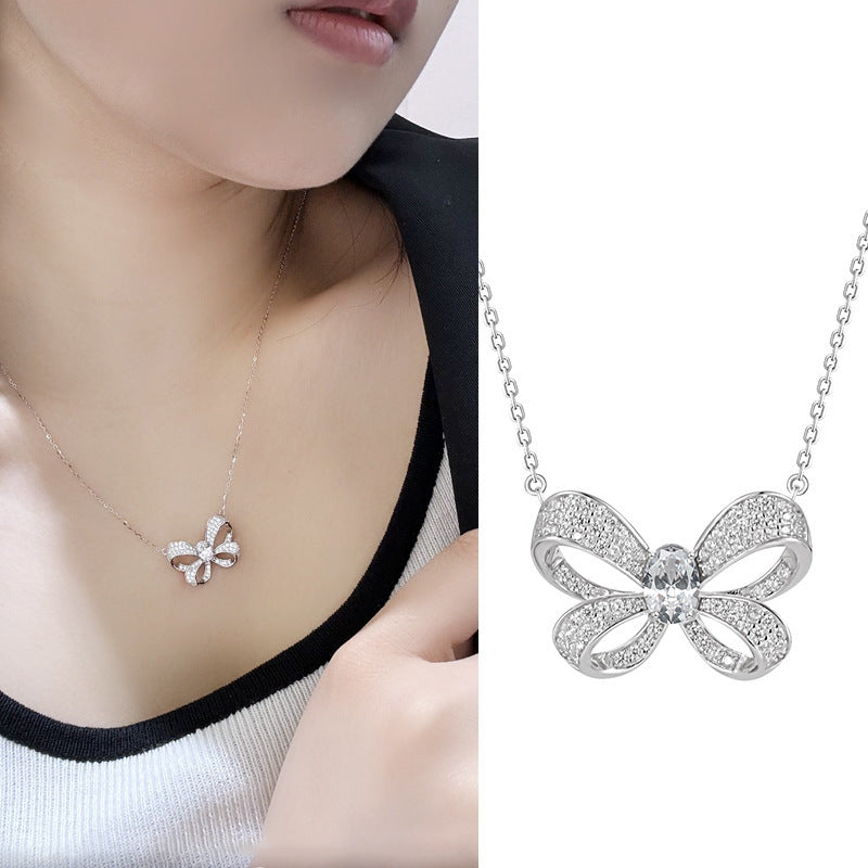 925 Sterling Silver Jeweleries Colorful Bow Necklace - Glamour gadget04