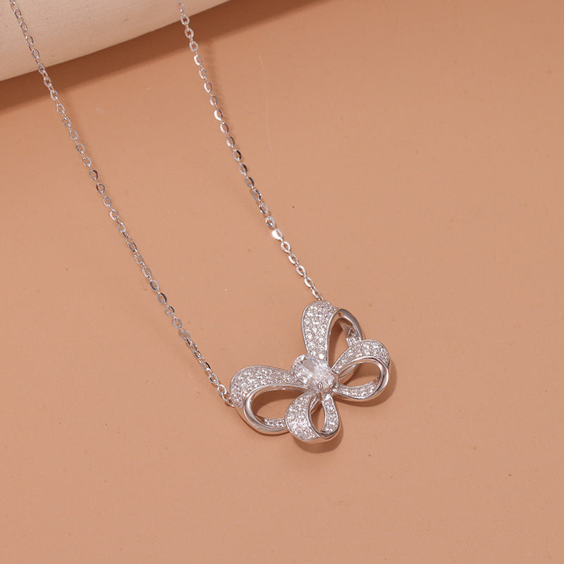 925 Sterling Silver Jeweleries Colorful Bow Necklace - Glamour gadget04