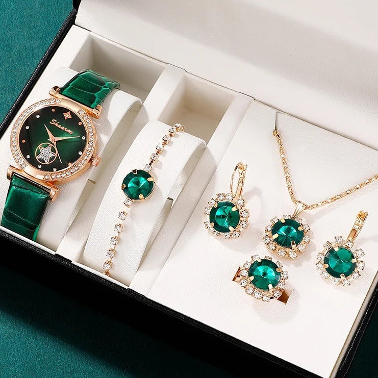 Green Belt Ear Stud Necklace Bracelet Ring Suit - Glamour gadget04