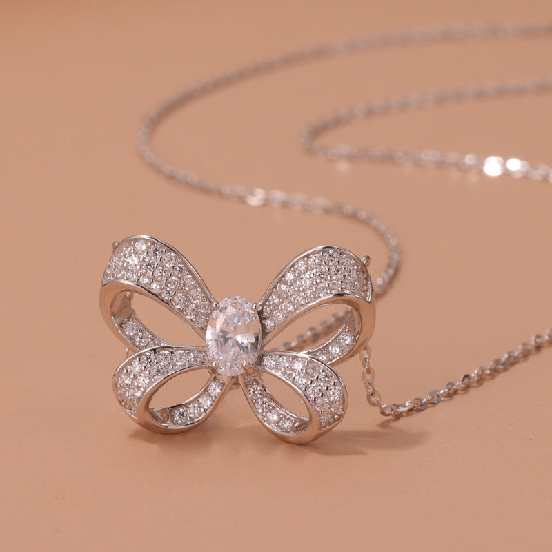 925 Sterling Silver Jeweleries Colorful Bow Necklace - Glamour gadget04