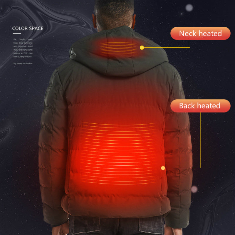 New Men Women Cotton Coat USB Smart Electric Heated Jackets Winter Thicken Down Hooded Outdoor Hiking Ski Clothing 7XL - Glamour gadget04