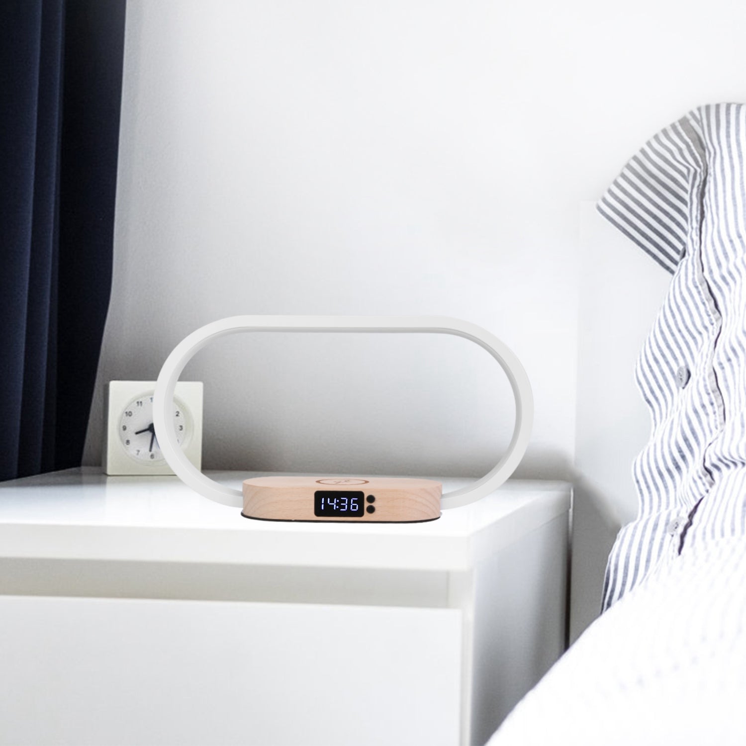 Touch Control Bedside Lamp with Clock &amp; Wireless Charger