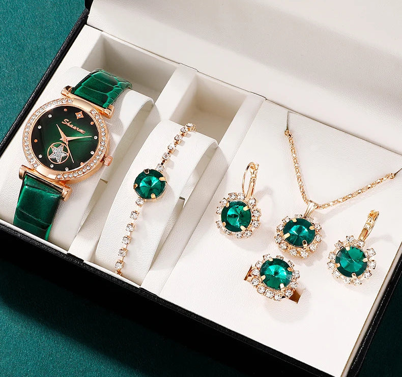 Green Belt Ear Stud Necklace Bracelet Ring Suit - Glamour gadget04